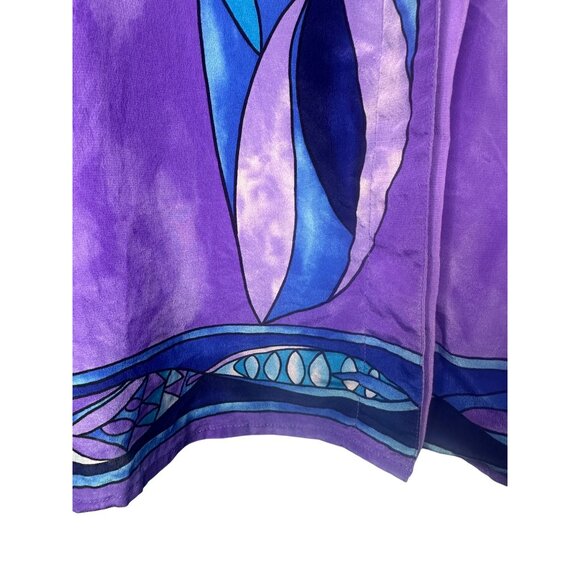 Diane Gilman Stained Glass Printed Silk Blouse With Blue Gem Details Long Sleeve - Picture 9 of 12